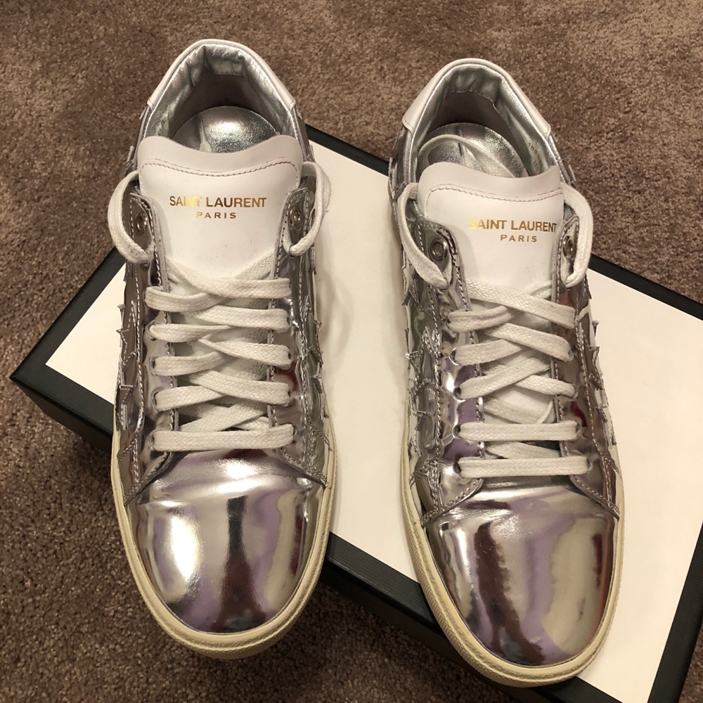 YSL shiny star embroidered sneakers